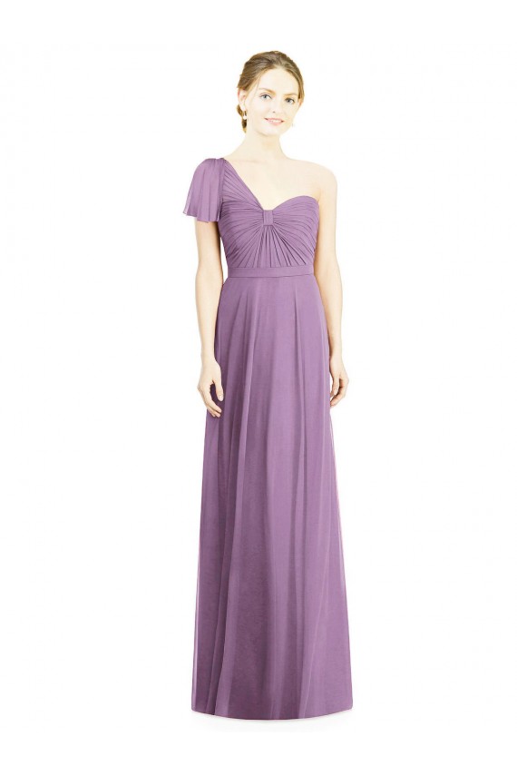 Compra lavanda oscura línea A Un Hombre Cuello de Corazón Gasa Largo Vestidos de dama de honor