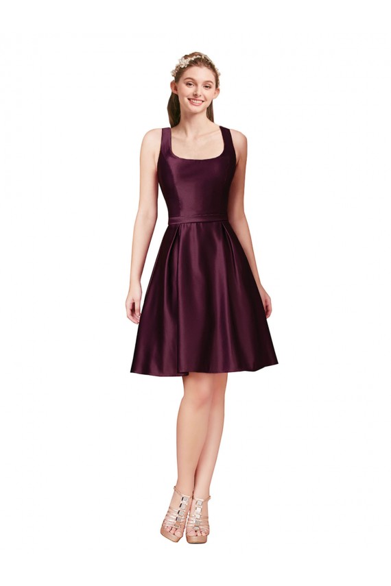 Compra línea A Barco Satén Corto Vestidos de dama de honor / Vestidos de fiesta / Vestidos de cóctel