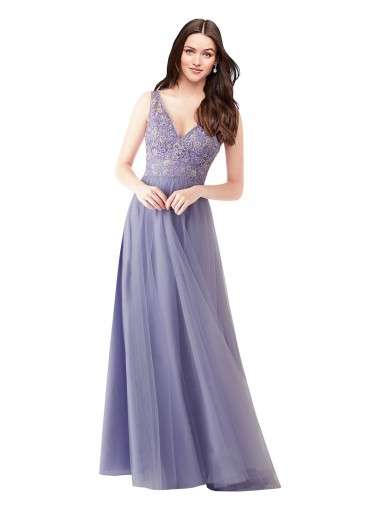 Compra línea A Cuello de Corazón Tul Encaje Largo Vestidos de dama de honor