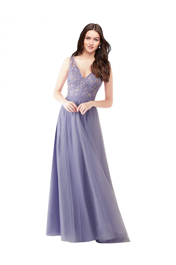 Compra línea A Cuello de Corazón Tul Encaje Largo Vestidos de dama de honor