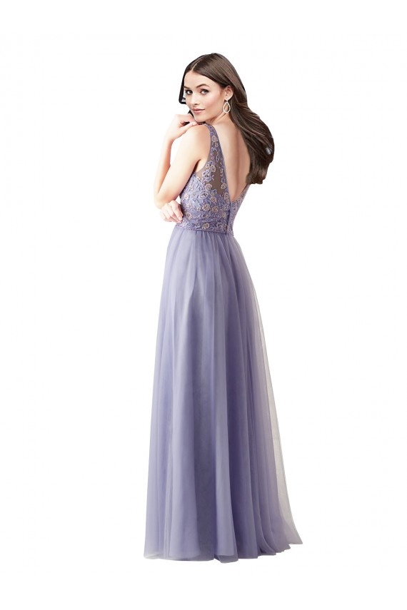 Compra línea A Cuello de Corazón Tul Encaje Largo Vestidos de dama de honor