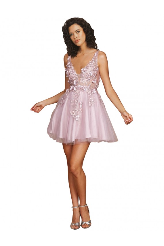 Compra línea A Cuello en V Corto Tul Corto Vestidos de dama de honor / Vestidos de cóctel / Vestidos para homecoming