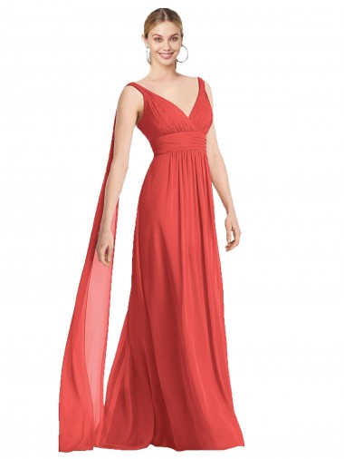 Compra línea A Cuello en V Gasa Largo Vestidos de dama de honor