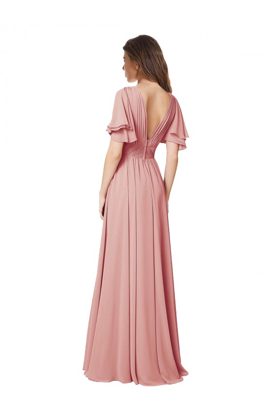 Compra línea A Cuello en V Gasa Largo Vestidos de dama de honor