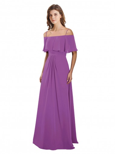 Compra línea A Hombros Descubiertos Tirantes espagueti Gasa Largo Vestidos de dama de honor