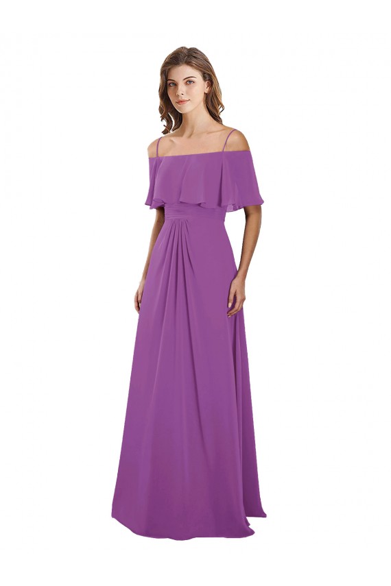 Compra línea A Hombros Descubiertos Tirantes espagueti Gasa Largo Vestidos de dama de honor