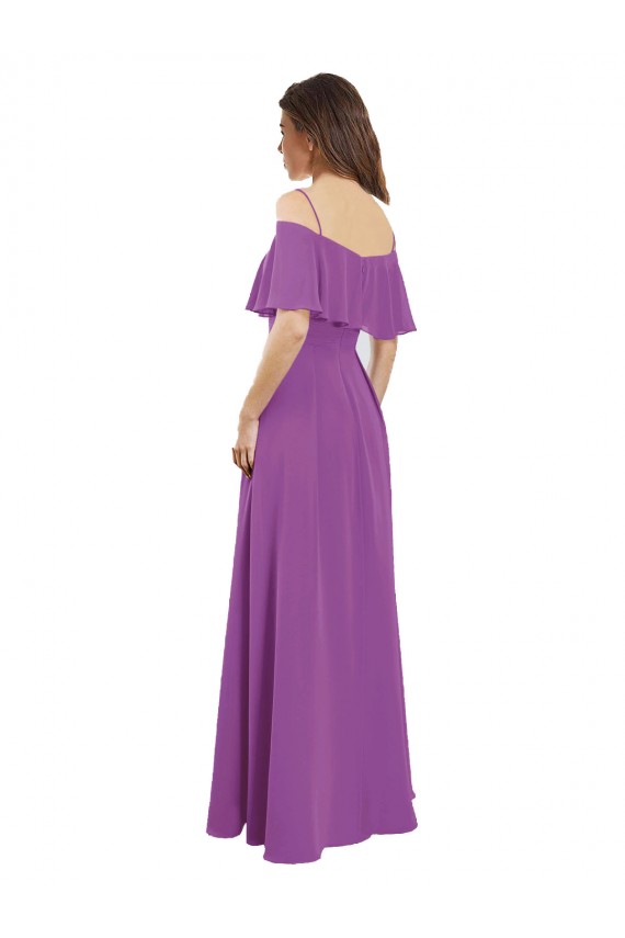 Compra línea A Hombros Descubiertos Tirantes espagueti Gasa Largo Vestidos de dama de honor
